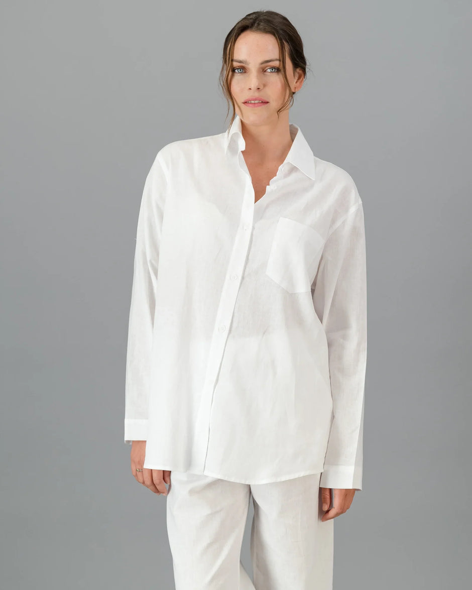 Vit Linneskjorta Dam - Oversize, Woodstock Laundry
